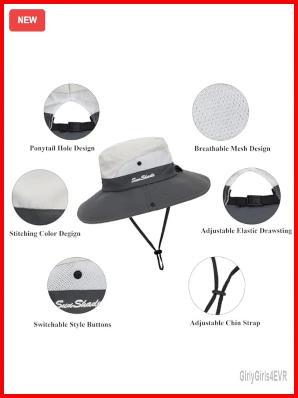 Sun Hat with Ponytail Hole Wide Brim Mesh Fishing Hat Foldable Packable